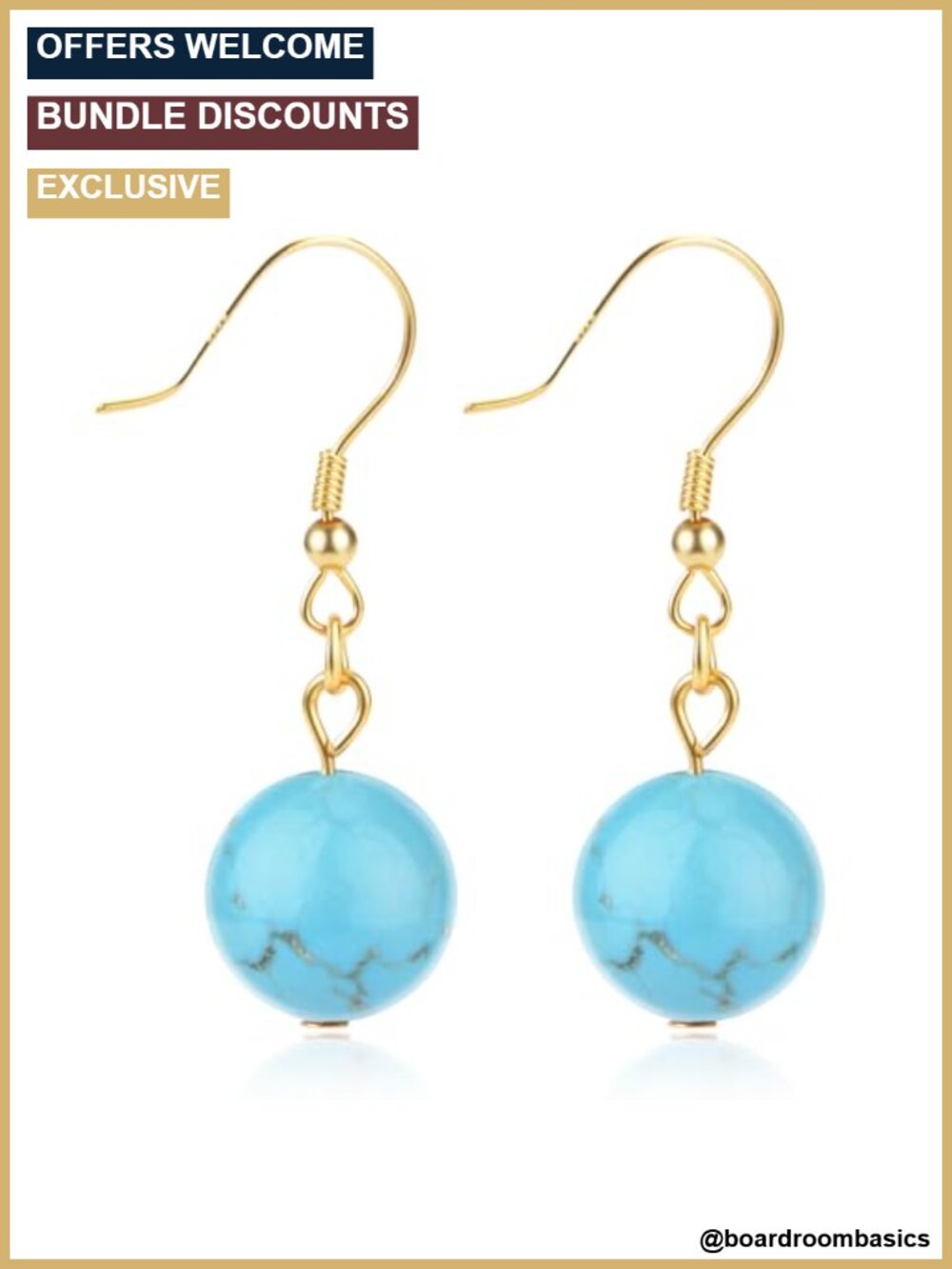 Sterling Silver Turquoise Dangle Earrings 10mm Round Drop